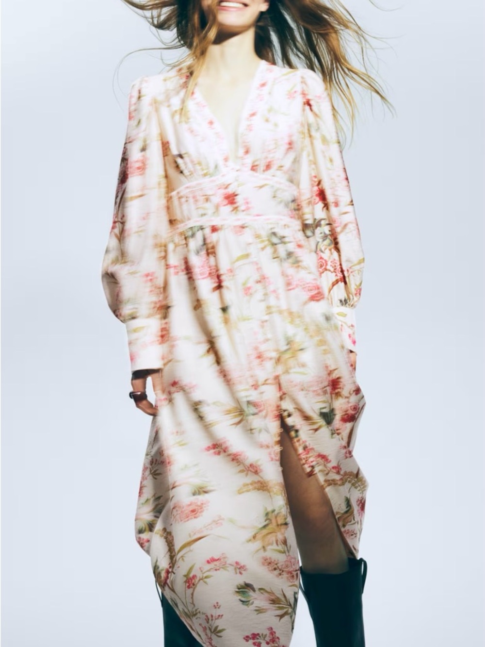 H&M Pink Floral Long-Sleeve Maxi Dress